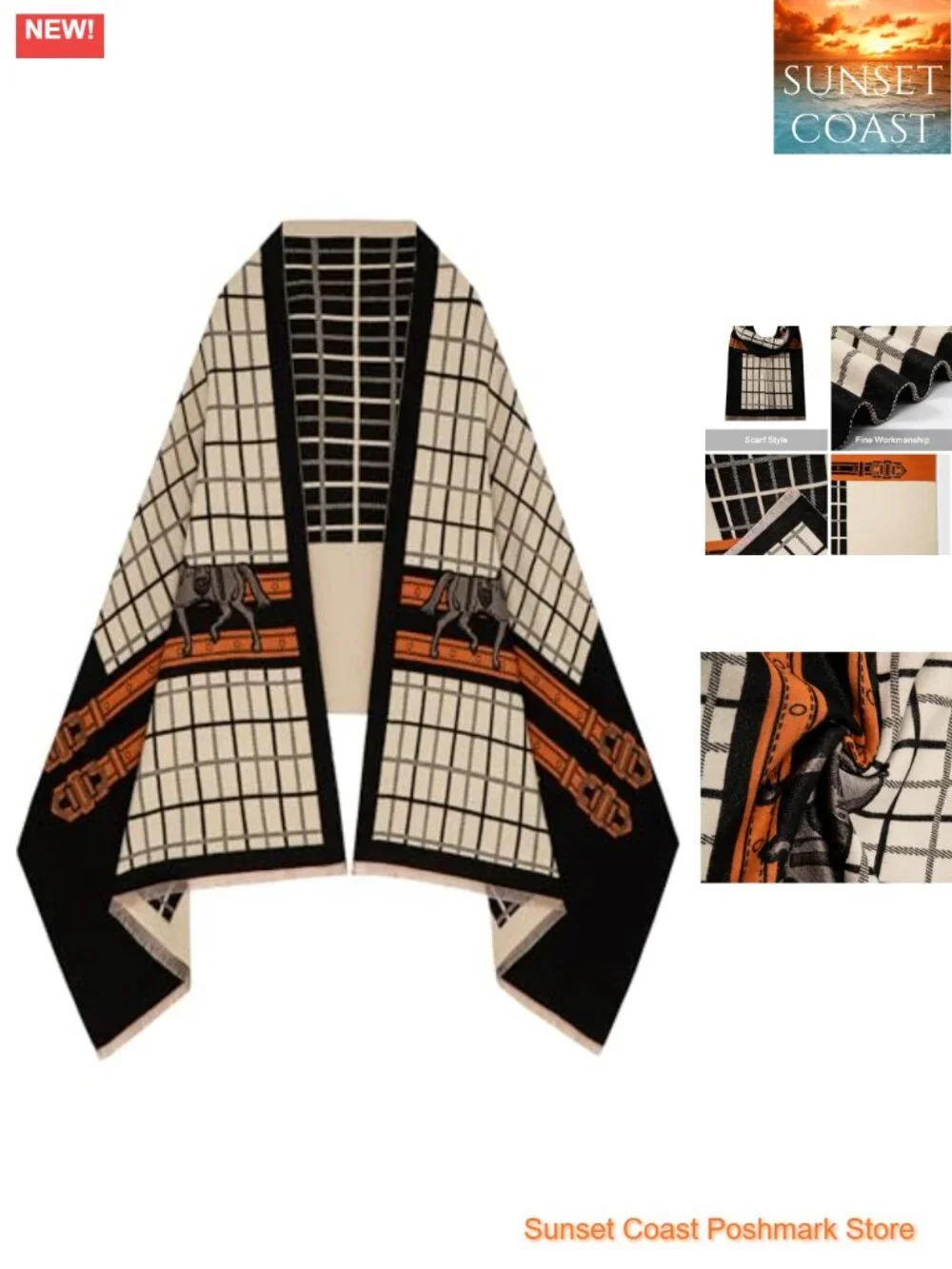 Reversible Pashmina Shawl Wrap for Women, Open Front Poncho Cape